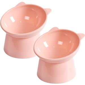 Tilted Elevated Cat Food Bowl - Cat Bowls Whisker Friendly Anti Vomiting Slanted Cats Feeding Bowls Cute Shallow Cats Bowl (2pcs/Pink)