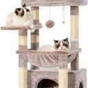 Heybly Cat Tree, Kitten Tower with Large Soft Cat Basket, Cat Condo with Spacious Cat Bed Cave with Hidden Space, Sisal-Covered Scratching Posts, Dangling Ball for Indoor Cats, Muchroom HCT008SMU