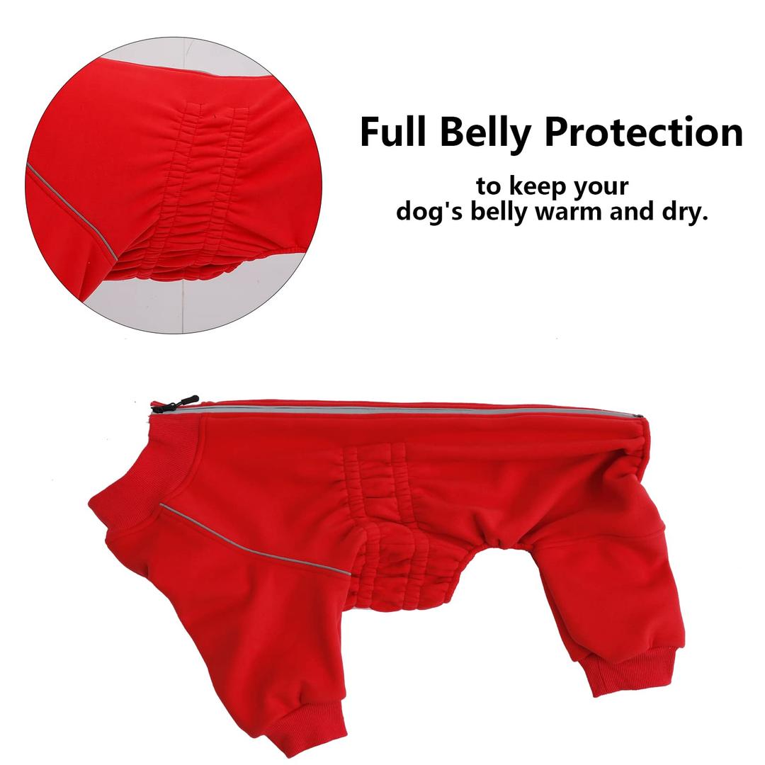 Dog Full Body Warm Fleece Coat with Legs Puppy Pyjamas Jumpsuit Suit with Reflective Zipper Closure Put on and Off Easy and Safety - Red - M