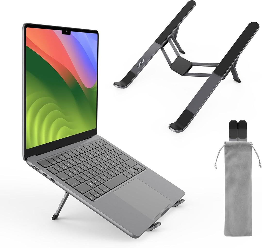 Foldable Laptop Stand for Desk & Foldable Notebook Holder, Lightweight Portable Tablet Holder for Business Travel, Cafe, 6-Level Height Adjustable Computer Stand for 10-16" Laptop and Tablet