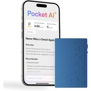 Pocket AI Voice Recorder & Smart Assistant Auto Transcription, Summaries & Action Items AI Note Taker for Meetings, Calls & Productivity - Sierra Blue