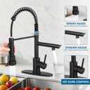 Kitchen Faucets with Pull Down Sprayer, Single Handle Double Headed, Stainless Steel Commercial Kitchen Sink Faucet with Deck Plate Cover, 1 or 3 Hole, Matte Black