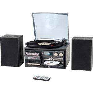 10 in 1 Record Player with Bluetooth Turntable CD Cassette USB SD MMC AM FM Radio Remote Control with Dual External Stereo Speakers
