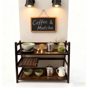 Bamboo Matcha Station Organizer - Large Capacity 3-Tier Shelf, Easy to Install for Matcha and Coffee Bar Accessories, Perfect for Tea and Coffee Enthusiasts. (brown, large)