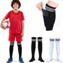 4 x 2 Pairs Long Leg Shin Guards Soccer Socks with Leg Guard Pockets, Calf Compression Sleeves, Football Socks for Most People, Calf Protection for Football Matches, Baseball, Training, 19"