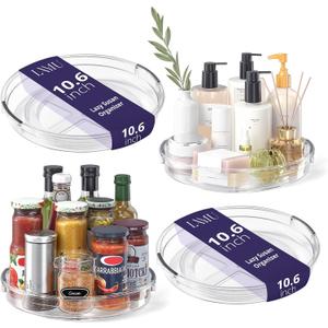LAMU 4 Pack 10.6in Lazy Susan Organizer, Clear Lazy Susan Turntable for Cabinet, Refrigerator, Table Top, Kitchen, Bathroom, Pantry Organizers and Storage