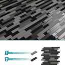 5-Sheet Peel and Stick Mosaic Natural Real Stone Glass Self Adhesive Marble Tiles, 12" x 12" Backsplash for Kitchen Bathroom Fireplace Vanity, Black