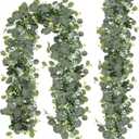 N&T NIETING 2 Pack Artificial Eucalyptus Garland with Flowers, Faux Greenery Garland Decor 6FT Eucalyptus Vines, Fake Hanging Vines Summer Garlands for Mantle Wedding Backdrop Decorations
