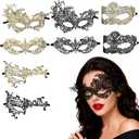 Masquerade Mask for Women, Venetian Mask For Halloween Costume Prom Ball Party Wedding, Cosplay Carnival (8PCS, Black&gold)