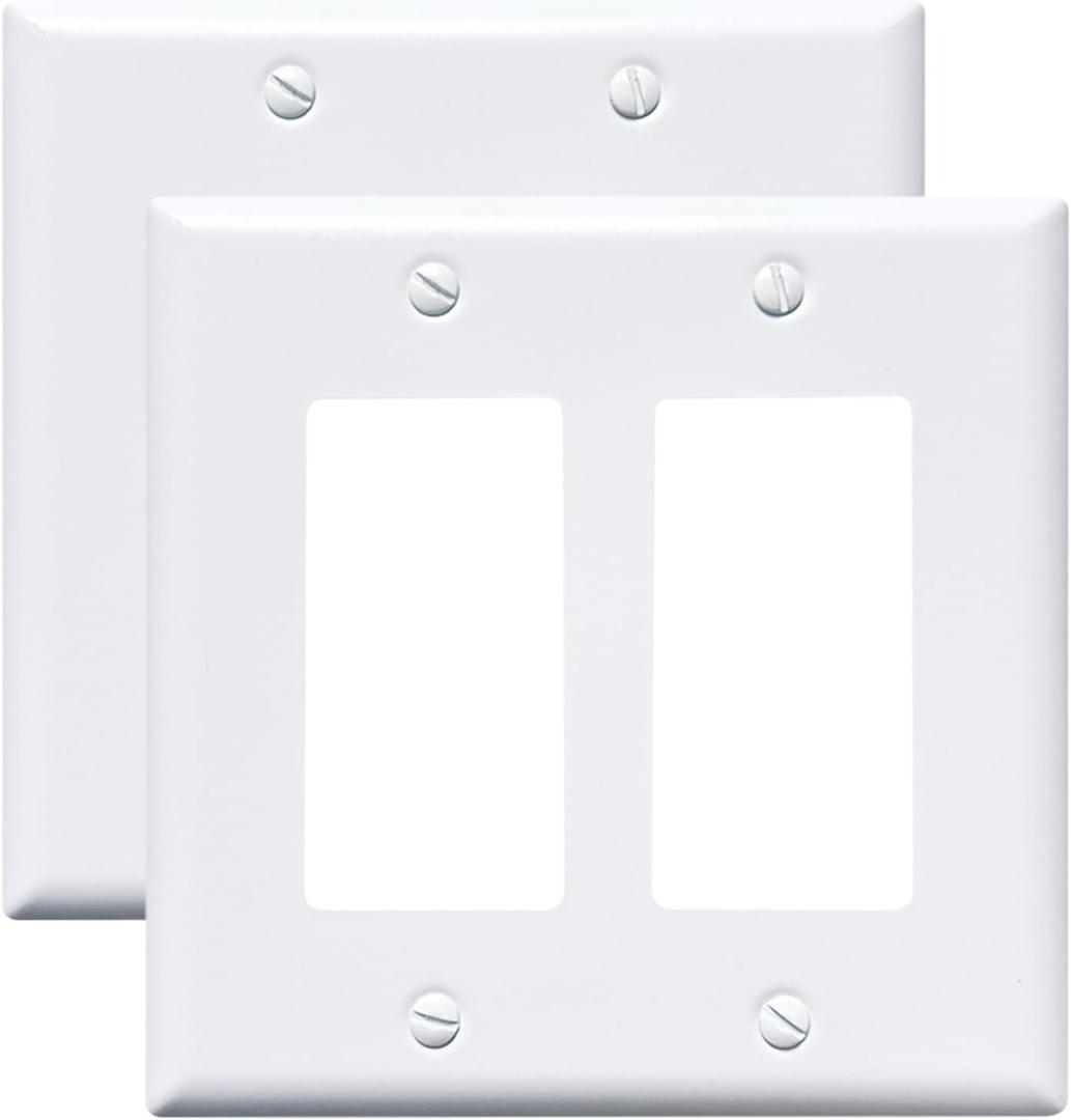 Metal Electrical Outlet Covers, light Switch Cover Wall Plates, Mid Size 4.92''*4.92'' Switch Plate, Wall Plates of Various Styles for Indoor and Outdoor Pure White (2 Gang Decorator 2 PK)