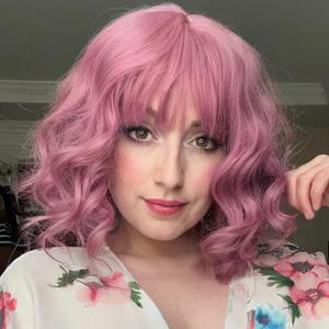 Pink Wig with Bangs for Women | 12 Inch Short Pink Wavy Wigs for Women Daily Wear