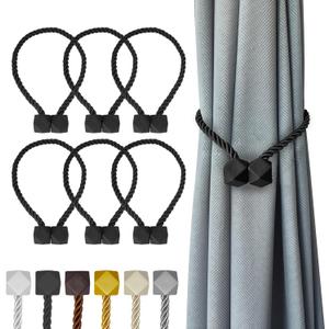 Hion Magnetic Curtain Tiebacks Black 6 Pack, Curtain Tiebacks Buckles Holdbacks Holders Hooks Clip for Home Bedroom Office Decorative Thick or Thin Curtain