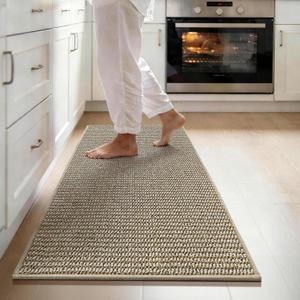 JSEI 17''x48'' Non-Slip Kitchen Runner Rug, Polypropylene Kitchen Mats, Machine Washable Absorbent and Stain Resistant Kitchen Rug, Carpet Mats with TPR Backing for Kitchen, Beige