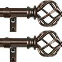 KAMANINA 2 Pack Curtain Rods 32 to 58 Inches (2.6-4.8ft), 3/4 Inch Curtain Rods for Windows Splicing Adjustable Single Drapery Rod with Twisted Cage Finial, for Indoor and Outdoor, Bronze