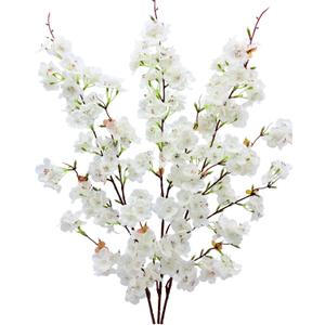3PCS Artificial Cherry Blossom Flowers Branches 42" Long Stem White Silk Cherry Blossom Tree Faux Cherry Blossom Tall Fake Flower Arrangement for Spring Summer Wedding Indoor Outdoor Decor