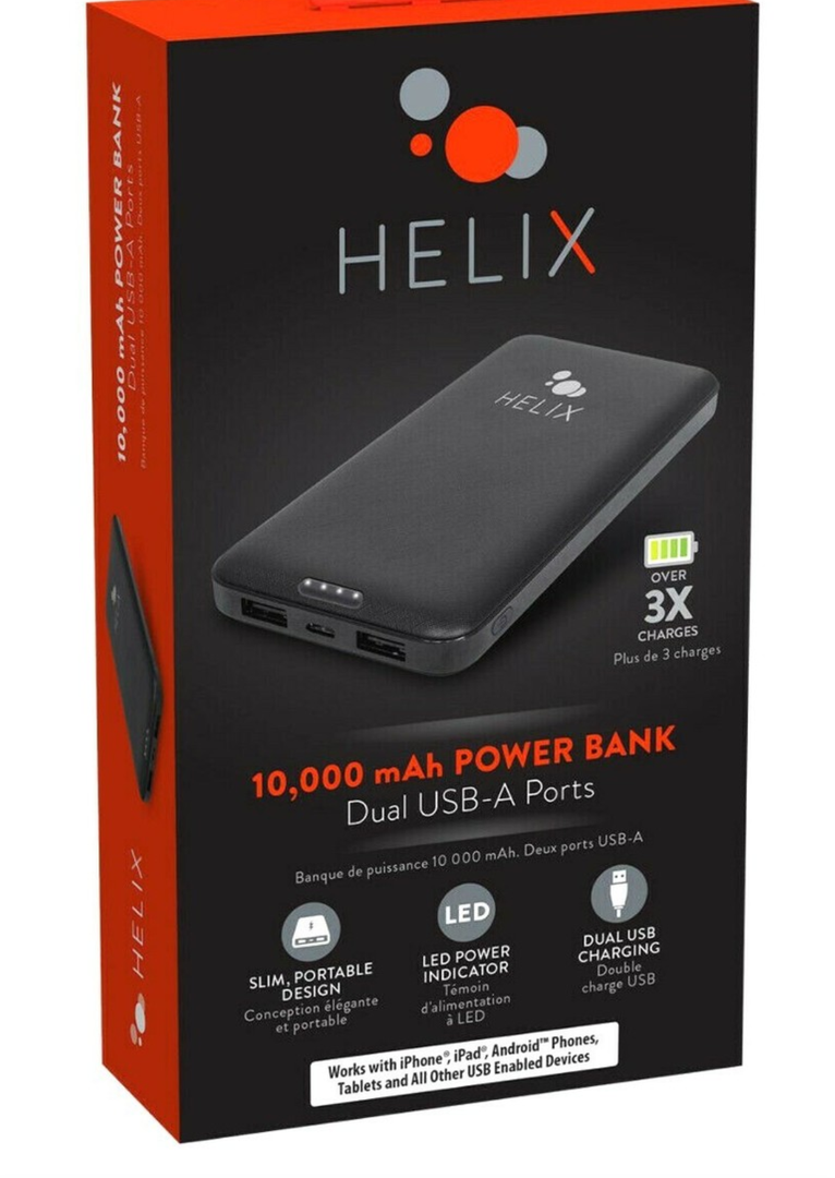NEW Helix 10,000 mAh Power Bank with Dual USB-A Ports