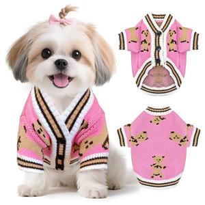 XGDMEIL Dog Sweaters Cute Bear Knitted Dog Cardigans Clothes for Small Medium Dogs Soft Pet Puppy Cat Knitting Outfits Fall Winter Warm Boy Girl Dogs Knitwear Coat Apparel (Pink, Medium)