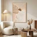 Large Framed Neutral Abstract Wall Art, Modern Beige Brown Canvas Prints Paintings, Minimalist Stone Shape Line Pictures Artwork Decor for Living Room Dining Bedroom Entryway 24x36 Inch