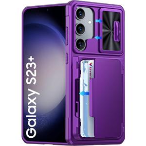 Vizvera for Samsung Galaxy S23 Plus Case Wallet, RFID Cards Holder (4 Cards) & Camera Cover & Kickstand for Women Men, Full Body Shockproof Silicone Case for S23 Plus 6.6"-Purple