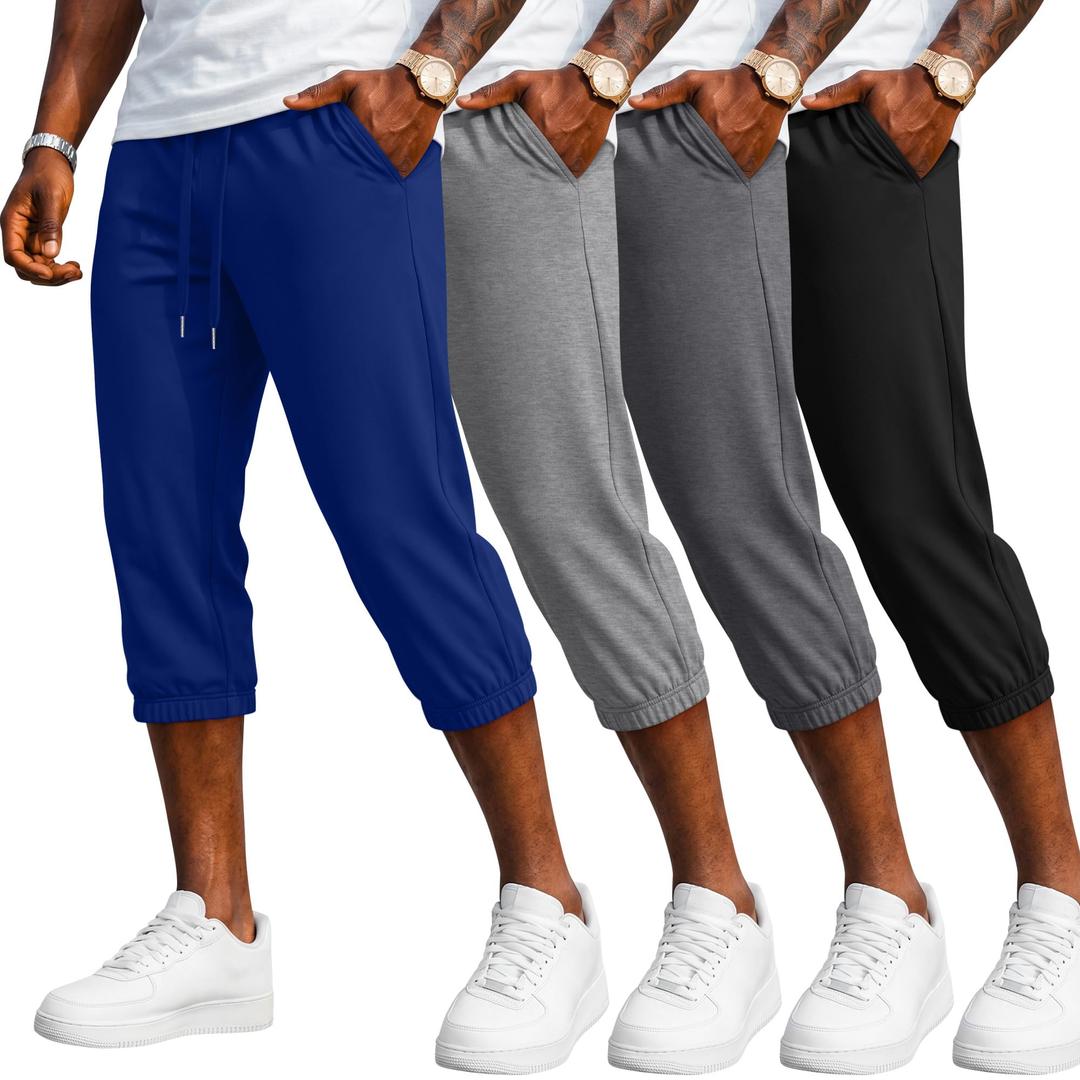 August Alley 4 Pack Men's Capri Joggers, 4-Color, Large (Gray)