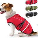 Dog Coat, Warm Dog Winter Coat Reflective Jacket Waterproof Fleece Vest, Pet Jacket Cozy for Cold Weather, Dogs Snowsuit Windproof, Adjustable Buckle for Large Dogs (Red)