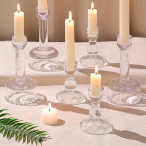 Circle Candlestick Holders Bulk, 6 Pcs Clear Combination Candle Holders Set, Crystal Candle Holders for Wedding, Table Centerpiece, Home Decoration