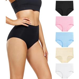 wirarpa Women's Underwear High Waisted Ladies Cotton Panties Soft Full Coverage Briefs 5 Pack (Regular & Plus Size) (Medium)