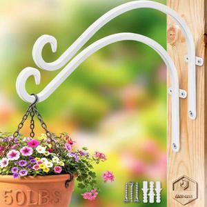 Lifyzoon Hanging Plant Brackets Outdoor: 50lbs Weight Capacity - Hanging Plant Hangers Wall Hooks 2 Packs, 12-Inch Wall Mount Brackets for Bird Feeder, Flower Baskets, White