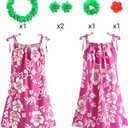 Girls Hawaiian Costume Rose Red Slip Dress with Flower Print Kids Halloween Costumes Luau Party Outfit (Pink)
