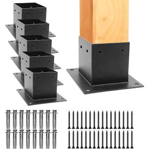 6 PCS Metal 44 Post Base Post Base Brackets,Inner Size 3.5"x3.5" Heavy Duty Powder-Coated Post Anchor Matte Black Wood Post Brackets (Black 6pcs)