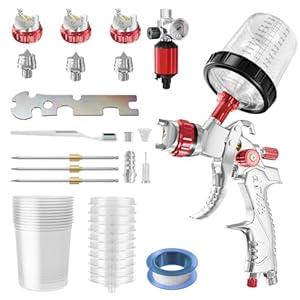 HVLP Spray Gun with 1.4/ 1.7/ 2mm Nozzles Automotive Paint Sprayer with Air Compressor Regulator 10pcs 600cc Mixing Cup