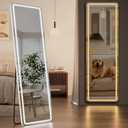 Koonmi LED Full Length Mirror, 56"x20" Full Length Mirror with Lights, Lighted Floor Mirrors with Stand, Full Body Mirrors with Dimming & 3 Color Lightingfor Living Room Cloakroom, White