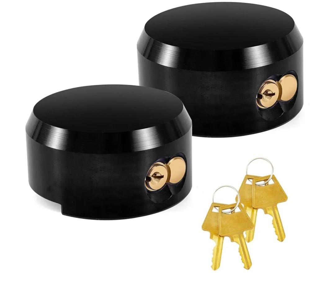 2 Pack Puck Lock for Trailers Keyed Alike, 6061 Solid Aluminum Trailer Door Locks Hockey Puck Locks, Reinforced Hidden Shackle Padlocks for Trailers Trucks Vans Shed Gates