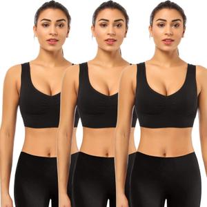 BESTENA Sports Bras for Women, Seamless Comfortable Yoga Bra with Removable Pads (X-Large, 05-3 Pack Black)