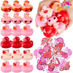 JOYIN 24 Pcs Valentines Day Gift Cards with Rubber Duck for Kids, Mini Rubber Duck Bath Toys for Classroom Exchange Prizes, Valentine Party Favors Toys