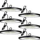 Amico UFO LED High Bay Light 150W 21000lm 5000K High Bay LED Shop Lights for Workshop Warehouse Barn with UL Listed US Hook 5' Cable Alternative to 650W MH/HPS for Commercial Lighting Fixture - 6 Pack