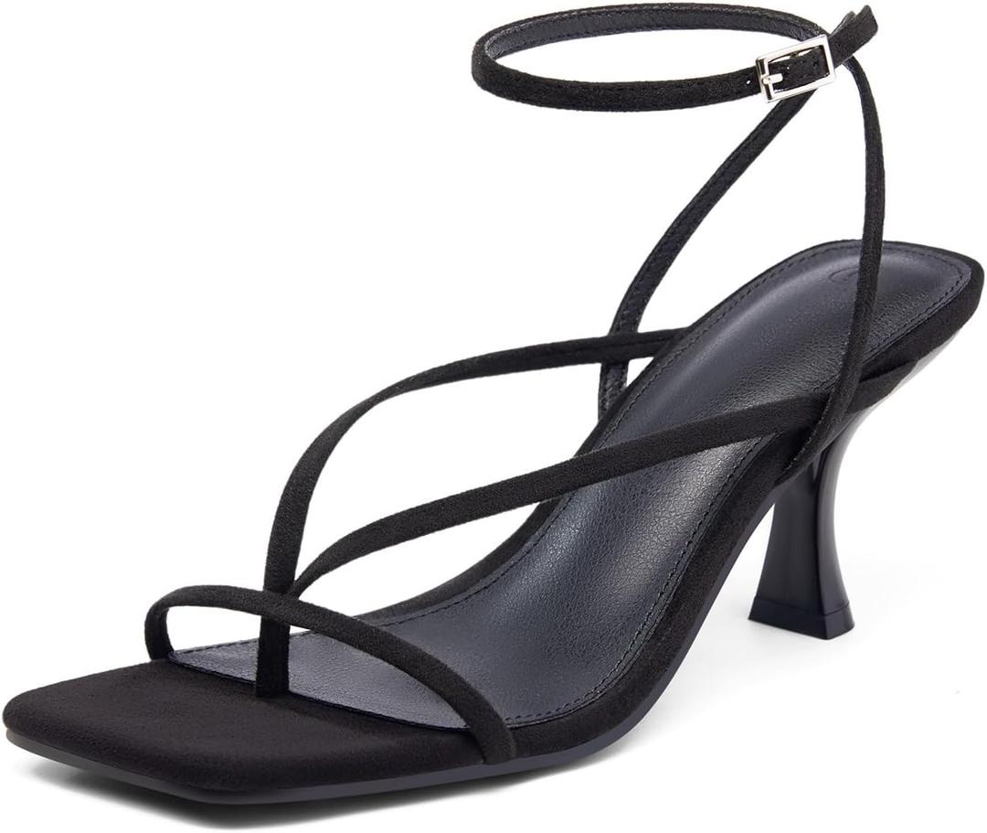 PiePieBuy Women's Lace Up Heeled Sandals Square Flip Flop High Heels Strappy Party Shoes (7)