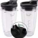 Replacement Parts Kit Ninja Blender Cups for 24 Ounce Cup (2 packs) with Sip & Seal Lid Compatible with Ninja Auto IQ Blender BL450 BL454 BL490 BL680 BL2013 NN102