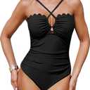 Womens One Piece Swimsuits Tummy Control Slimming Scalloped Bathing Suit Sexy Cut Out Criss Cross Ruched Swimwear Large