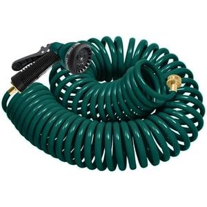 Coil Hose 25FT EVA Coil Garden Hose With 3/4'' Brass Connector Coiled Water Hose Lightweight And No Kink Includes 7 Patterns Spray Nozzle For Outdoors Lawn Watering Car Washing