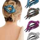 French Concord Curved Hair Clips - 4Pcs Acrylic Clips for Women's Thick, Flat Hair With Strong Hold (Medium, Shiny Silver/Green/Blue/Rose Red)
