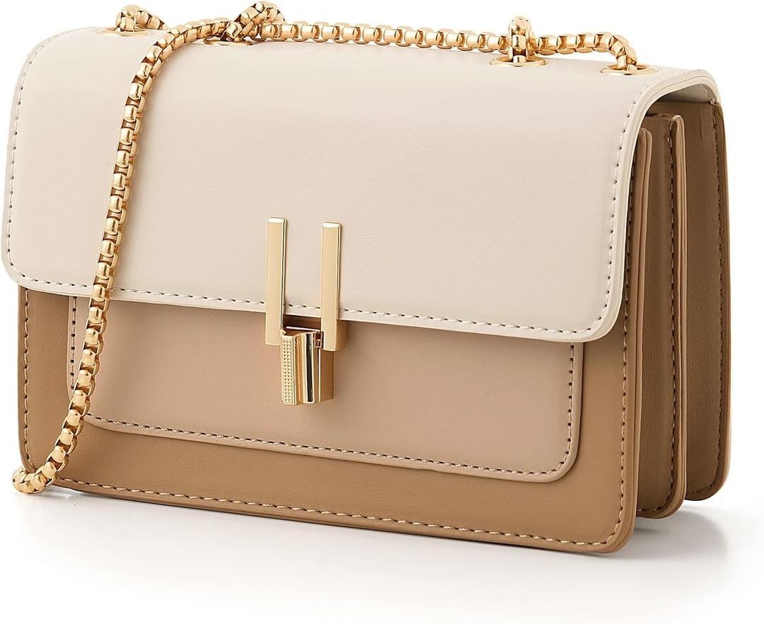 Color-Block Crossbody Bags for Women Leather Cross Body Purses Cute Designer Handbags Shoulder Bag Medium Size (#2 Beige)