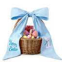 Maysing Embroidery Easter Basket Bow Happy Easter Bunny Bow 11.8 x 19.7 Inch Blue Cotton Bows for Wreaths Baskets Tree Decorations for Spring Home Front Door Outdoor