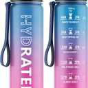 Water Bottle with Straw, 32oz Motivational Water Bottles with Time Marker to Drink, Tritan BPA Free, 1L Sports Water Bottle with Carry Strap LeakProof for Women Gym Fitness Outdoor (1 Pack) (Blue Purple)