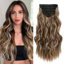 Light Brown&Honey Blonde Hairpieces for wedding, Natural & Blends Well, Synthetic Clip in Hair Extensions (20inch, 6pcs, Light Brown&Honey Blonde)