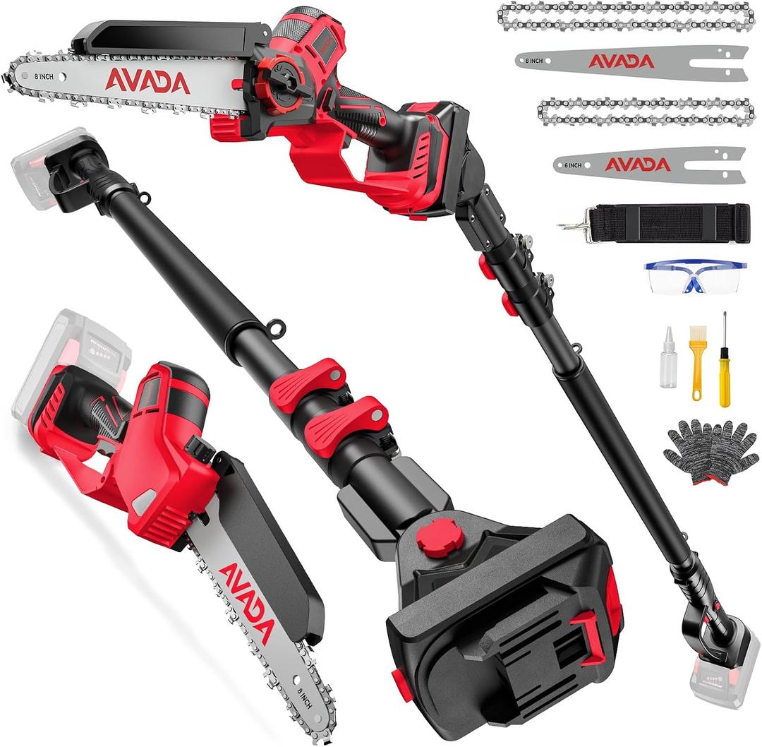 2-IN-1 Cordless 8-Inch Pole Saw & Chainsaw for Mil-waukee M-18 Battery - 1200W Brushless Motor, Total Reach of Max 15.9 FT, Lightweight, 8"&6"Electric Pole Saws for Tree Trimming Pruning (Tool Only)