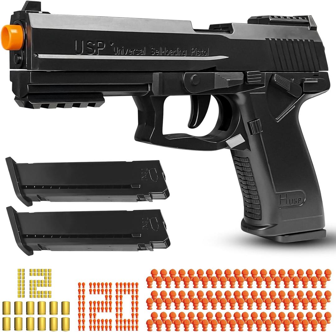 Toy Gun with Automatic Reloading Rebound Shell Ejecting and Soft Foam Blaster, Ideal for Shooting Games, Education Model Toys, Gift for Kids Boys Girls (Black)