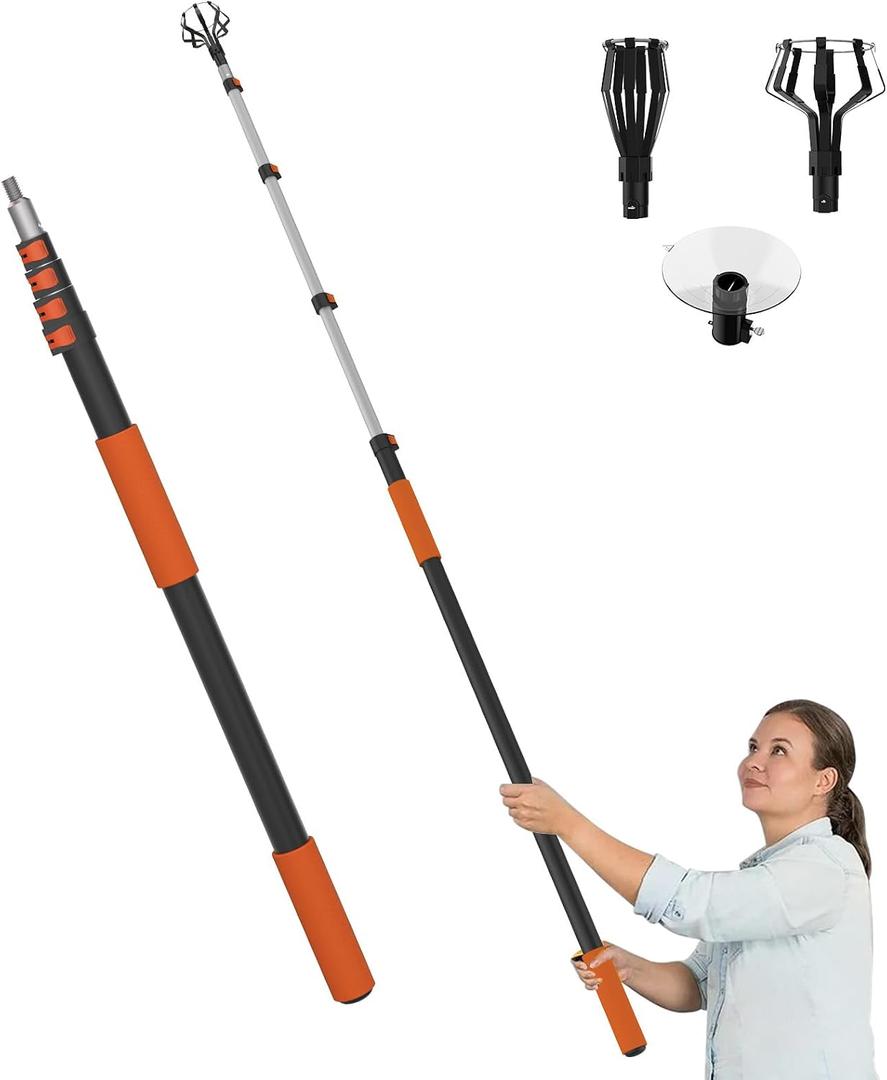 LAANPOLE 26FT Reach Light Bulb Changer for High Ceilings, Light Bulb Changer with Baskets and Suction Cup for Recessed Lights with 20FT Telescoping Extension Pole