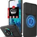 for Samsung Galaxy S20 FE Case Magnetic Compatible with MagSafe Wireless Charging,with 2 Screen Protectors,Built-in Stand Ring+Camera Cover Anti-Scratch Shockproof Heavy Duty Protection Black