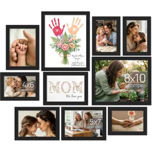 upsimples 10 Pack Picture Frames Collage Wall Decor for Mounting or Tabletop Display, Photo Gallery Frame Set for Family, Multi Sizes Including 8x10, 5x7, 4x6, Black